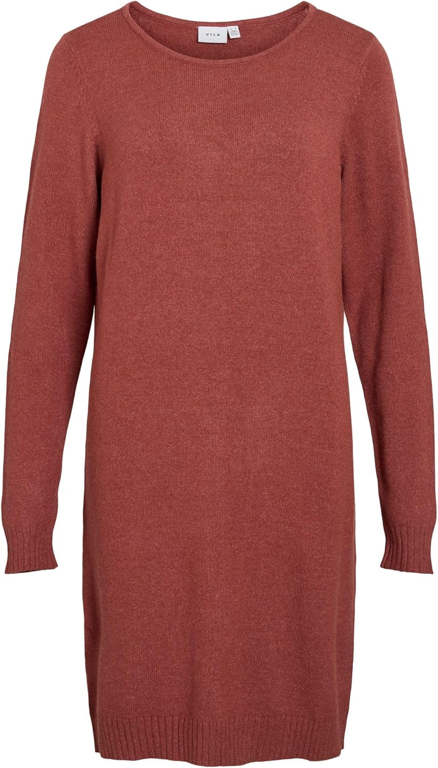 Vila Damen Viril L/S Knit Dress-Noos Kleid XS Burnt Henna/Detail:melange, XS Burnt Henna/Detail:mela