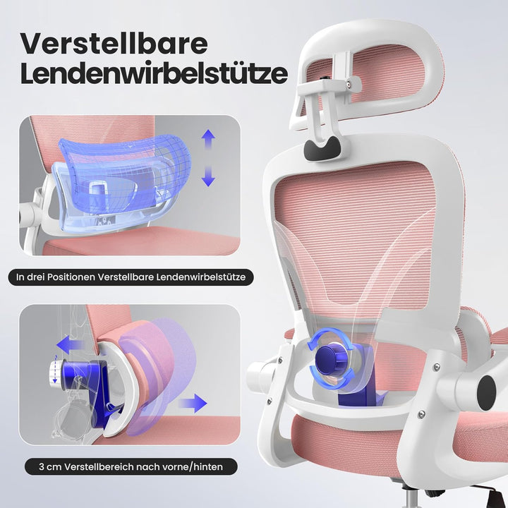 naspaluro Ergonomischer Bürostuhl, Drehstuhl mit Mesh, Lenden- und Kopfstütze, Hochklappbaren Armleh