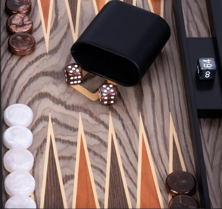 Engelhart- 250542 - Luxus-Backgammon 15 Zoll – Ebenholzfurnier lackiert – grau 15 Zoll Ebenholzgrau,