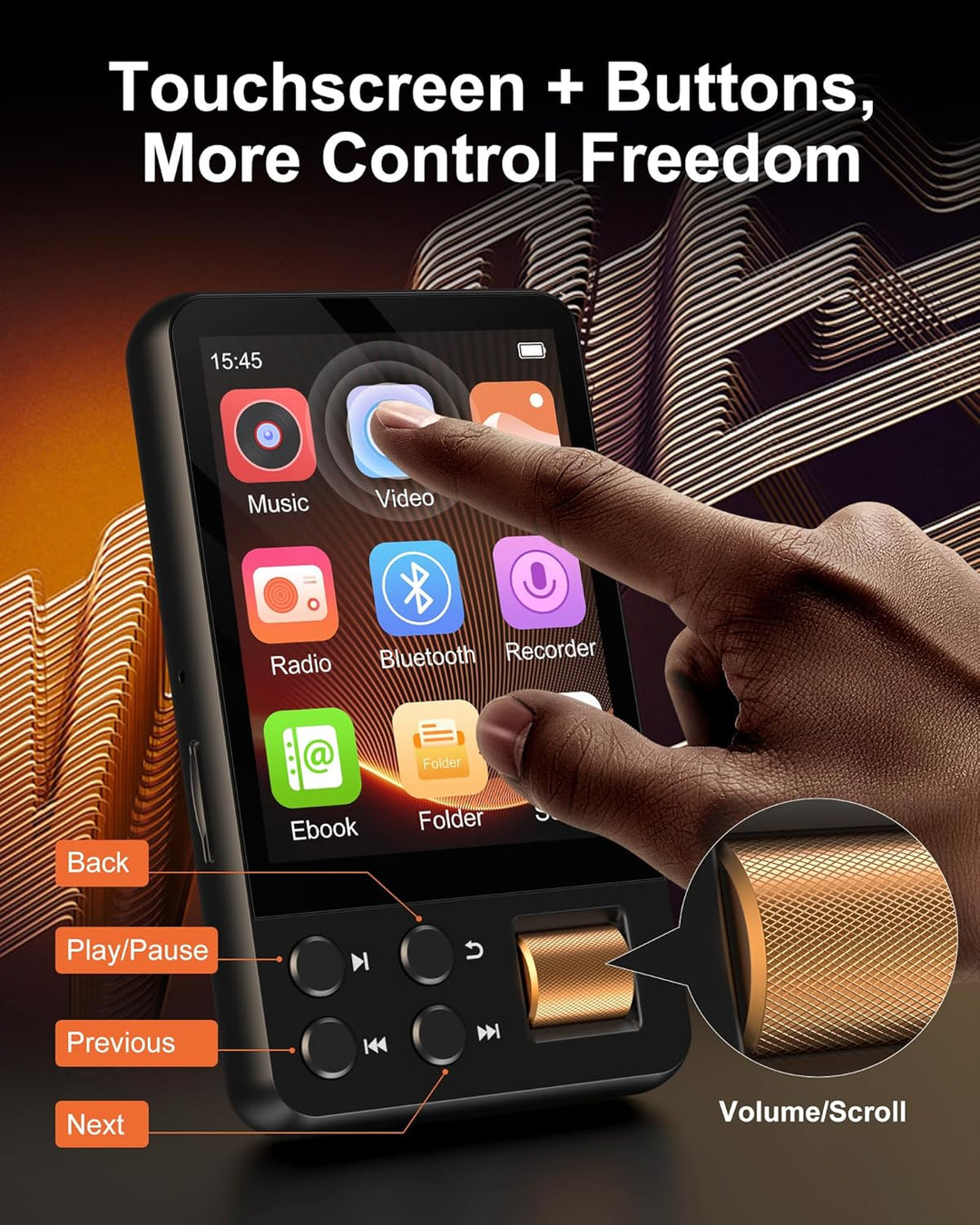 64GB MP3 Player Bluetooth 5.4 mit Kopfhörer, MP3 Player Kinder mit 2.4 Zoll Touchscreen, Musikplayer