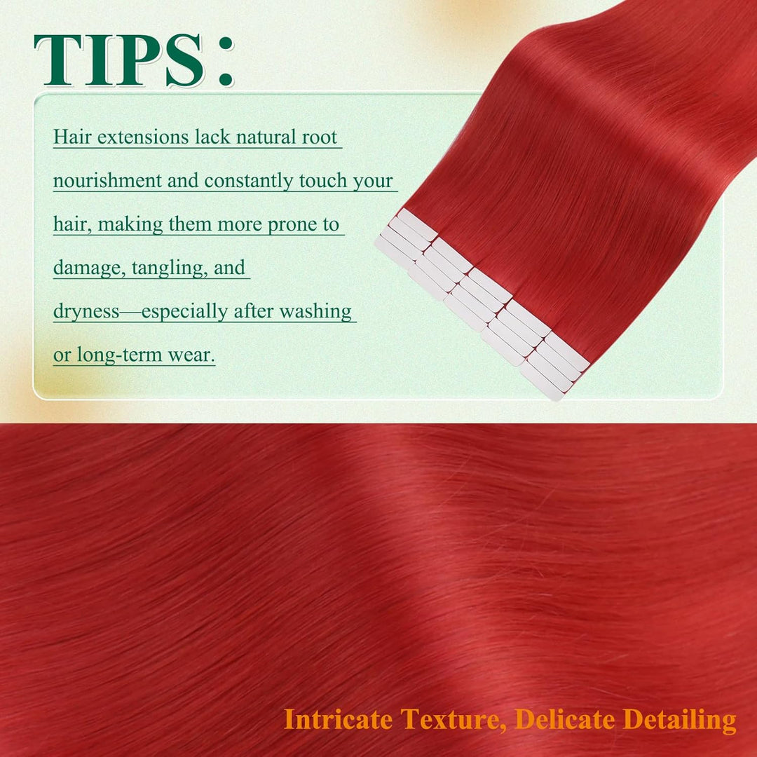 Easyouth Remy Tape on Extensions Echthaar Adhesive on Haar 18 Zoll 25g Farbe Rot Extensions Echthaar