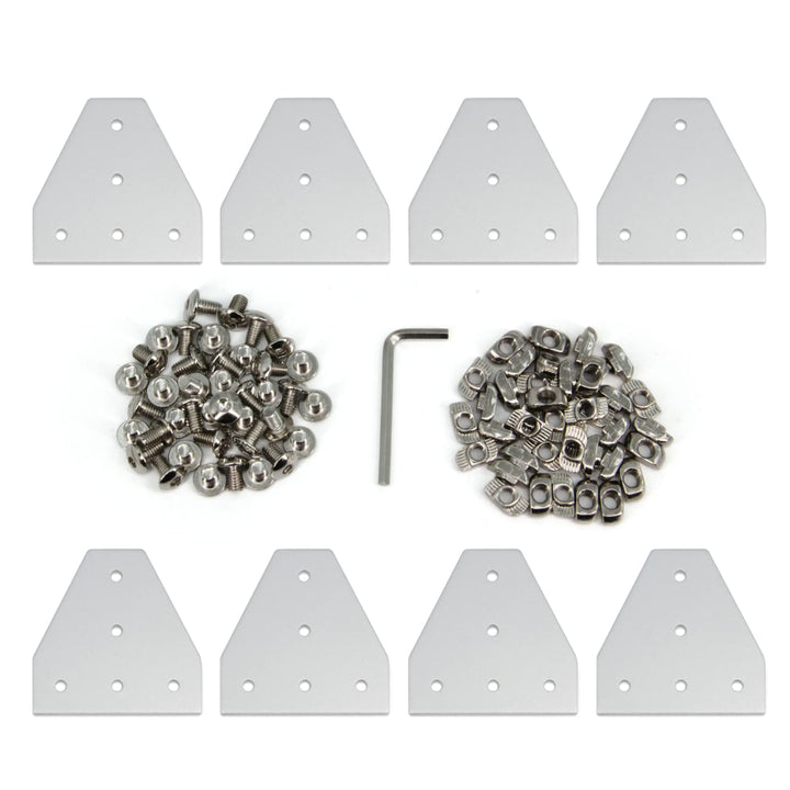 Zeberoxyz 8 STÜCKE Silber T Form Eckhalterplatte mit Schrauben und T-Muttern, 5-Loch 90 Grad Joint B