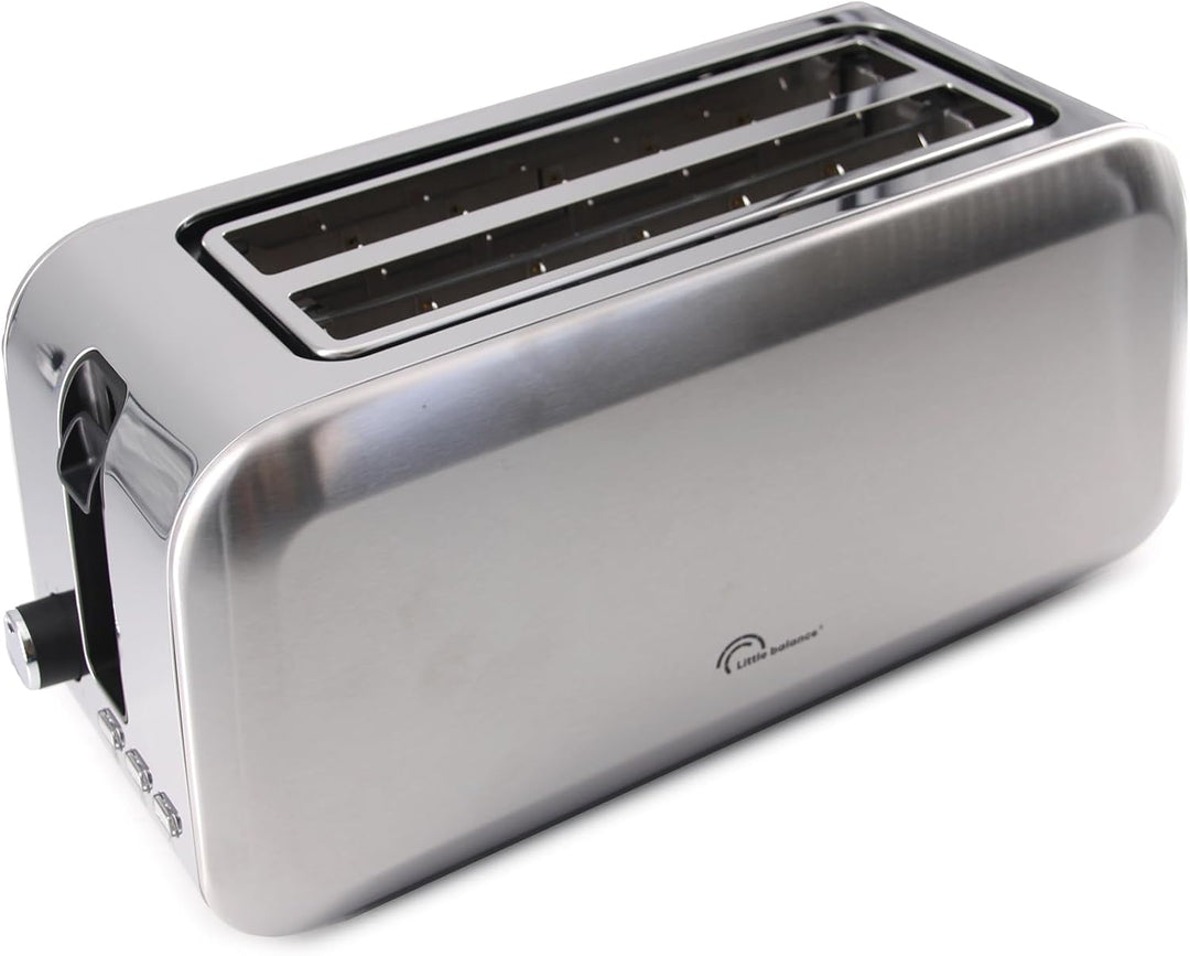 LITTLE BALANCE 8697 Dual Edelstahl, Toaster, 2 lange Schlitze für 4 Brotscheiben, Krümelschublade, 1
