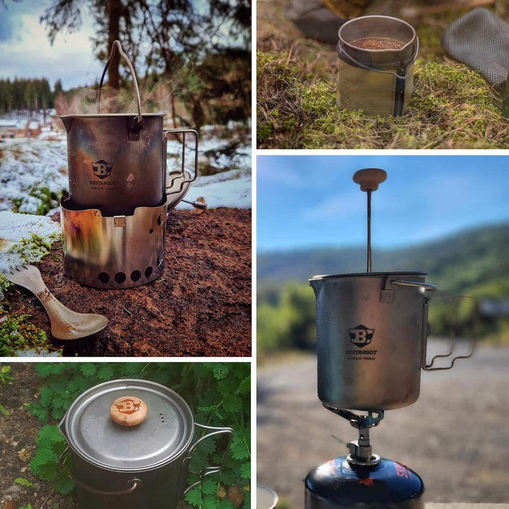 Bestargot Camping Titanium Topf Becher Tasse Outdoor,750ml max French Press Titan Campinggeschirr Ka