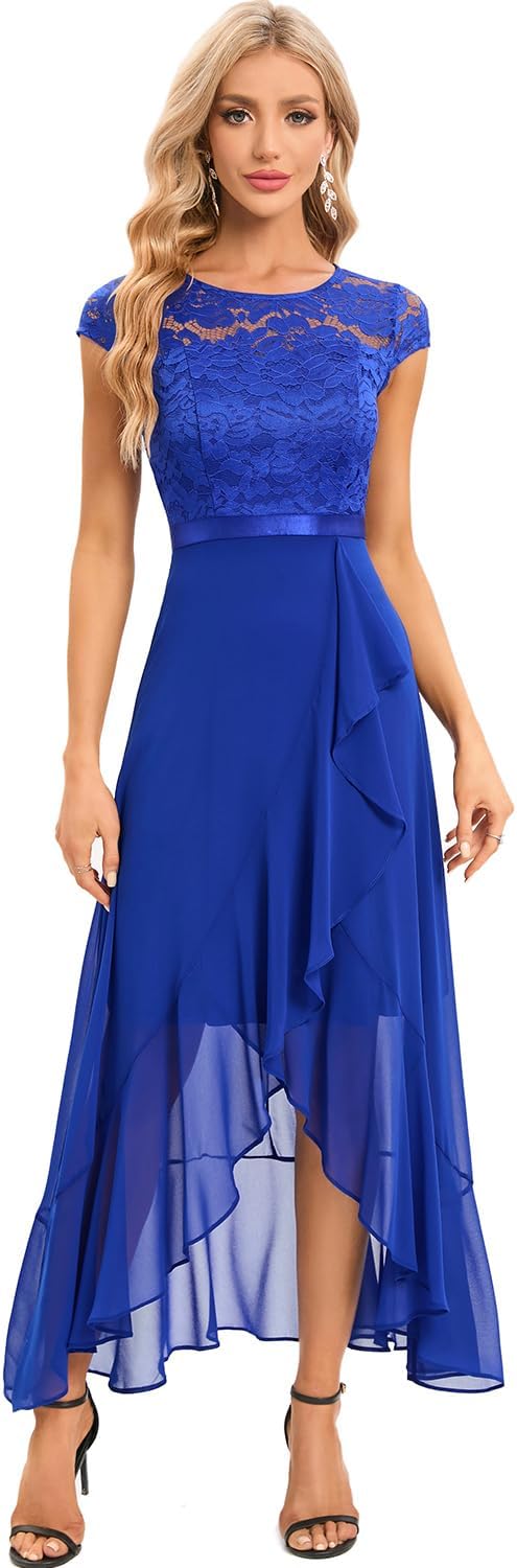 Bbonlinedress Abendkleider elegant für Hochzeit Spitzenkleid Chiffon Hi-Lo Kleid Brautjunferkleid Pa