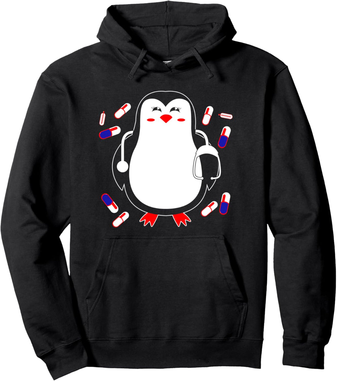 Niedlicher Pinguin-Arzt mit Stethoskop, lustiger Arzt Pullover Hoodie