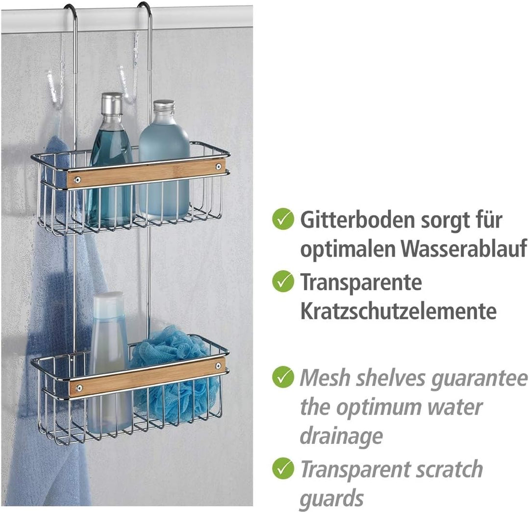 WENKO Badregal Zerbo 2 Etagen, Befestigung ohne Bohren, dekorative Duschablage für Duschgel, Shampoo
