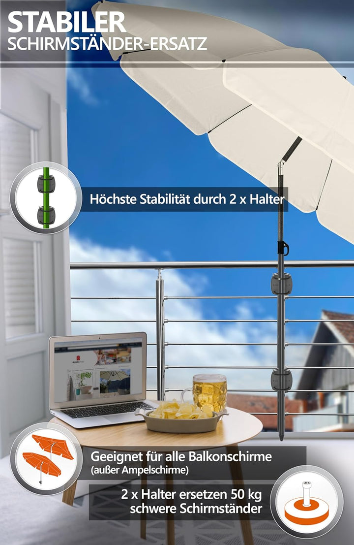 4smile Sonnenschirm Balkon SunnyJoy im 4er-Set - UPF 50+ Balkon Schirm + 2 x Sonnenschirmhalter Balk