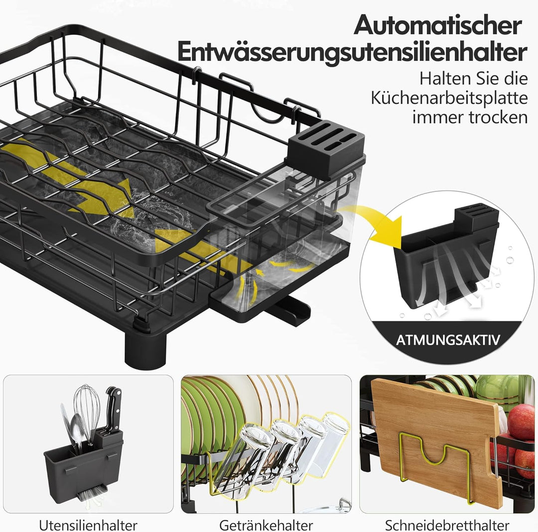 Boosiny Abtropfgestell Geschirr, Edelstahl-Geschirrabtropfgestell für Küchentheke mit Utensilienhalt