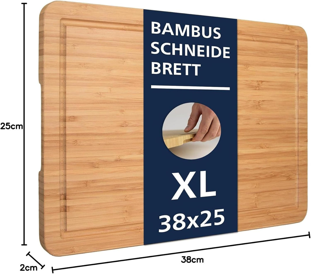 Molunda Schneidebrett Holz - Antiseptisches Hochwertiges Bambus Küchenbrett, Gross mit Griffen und S