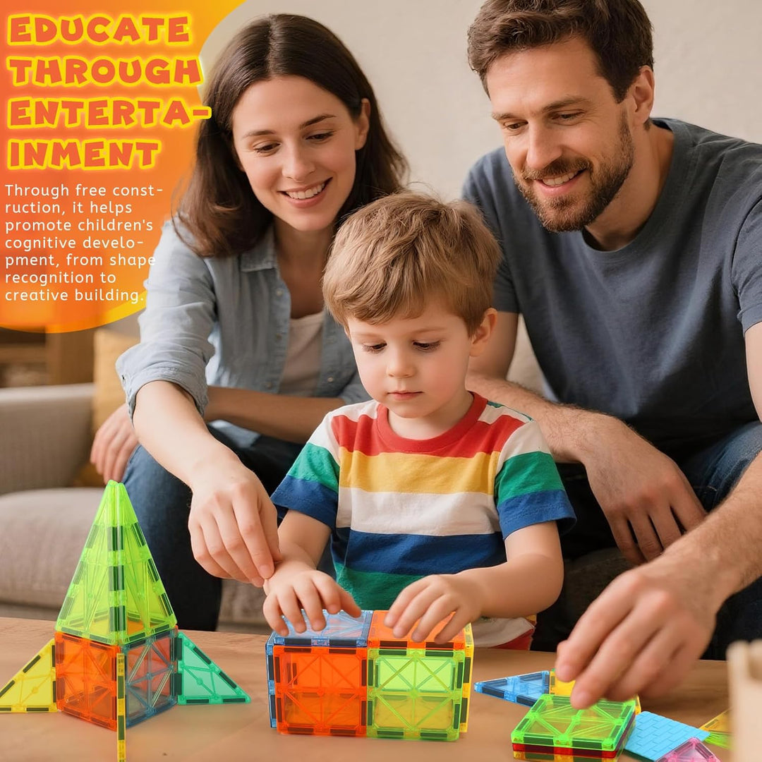 IIRC 100 STK Magnetische Bausteine, Magnetbausteine Kinder, Magnetspiel Set mit 2 Autos, Magnetspiel