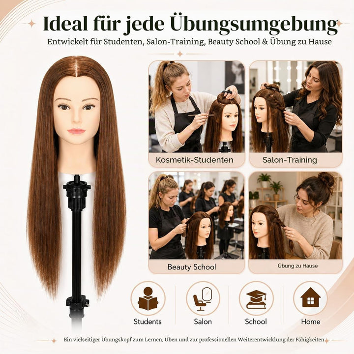 Weiblicher Mannequinkopf aus 100 % Echthaar, Styling-Kopf, Kosmetologie, Puppenkopf für Friseure, mi