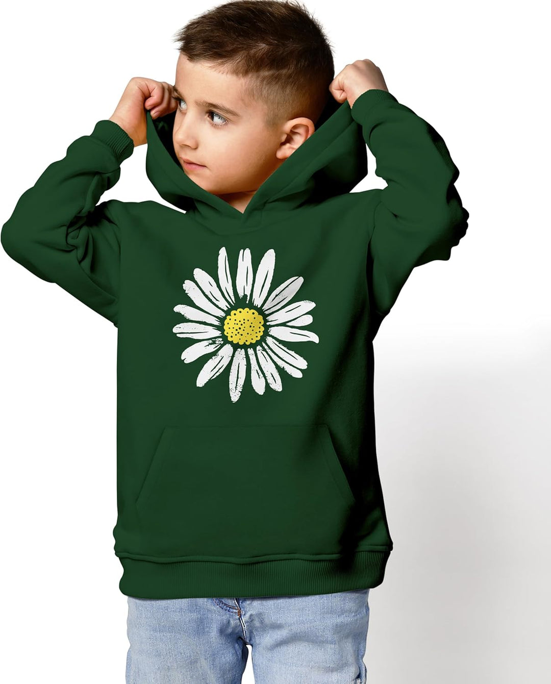 Neverless® Kinder Hoodie Mädchen Blumen Aufdruck Kapuzenpullover Sweatshirt Kapuze Dunkelgruen 164,