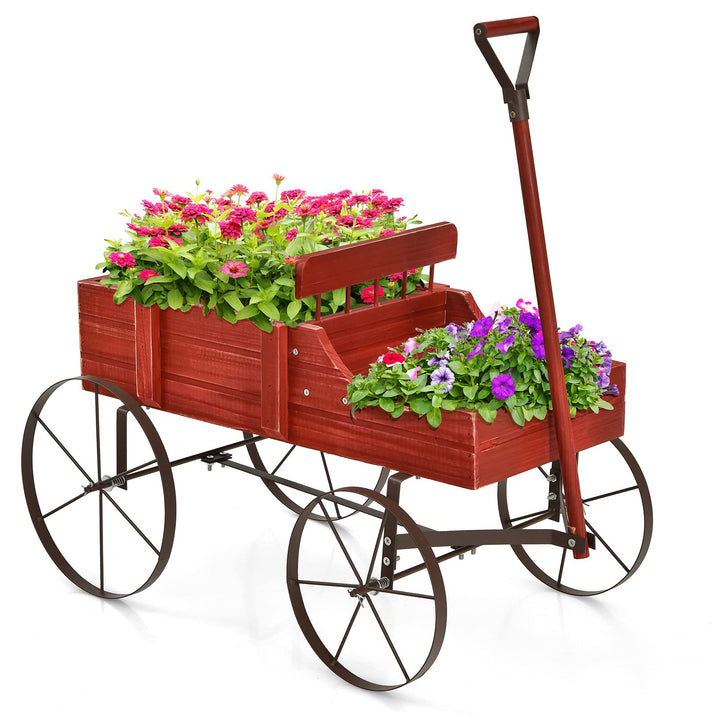 COSTWAY Blumenständer Holzwagen Pflanzwagen Blumenwagen mit Metall Rädern Blumenkasten Pflanzenständ