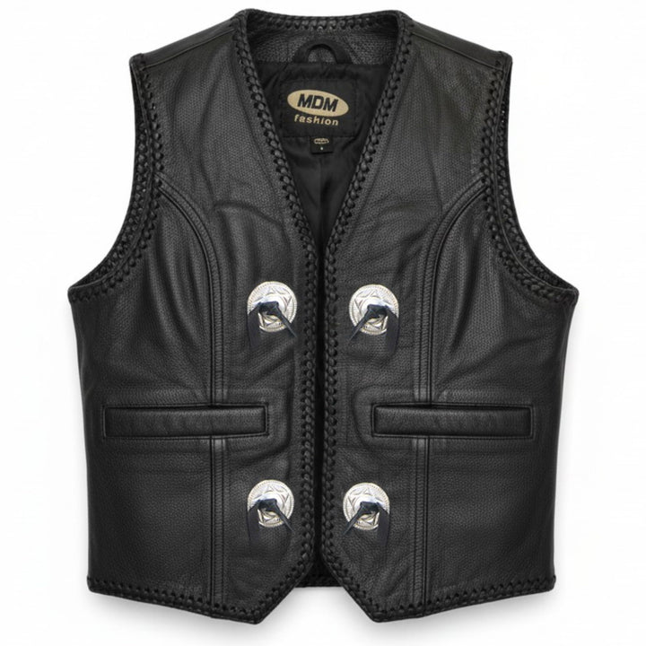 MDM Kinder Lederweste mit Conchos XS Schwarz, XS Schwarz