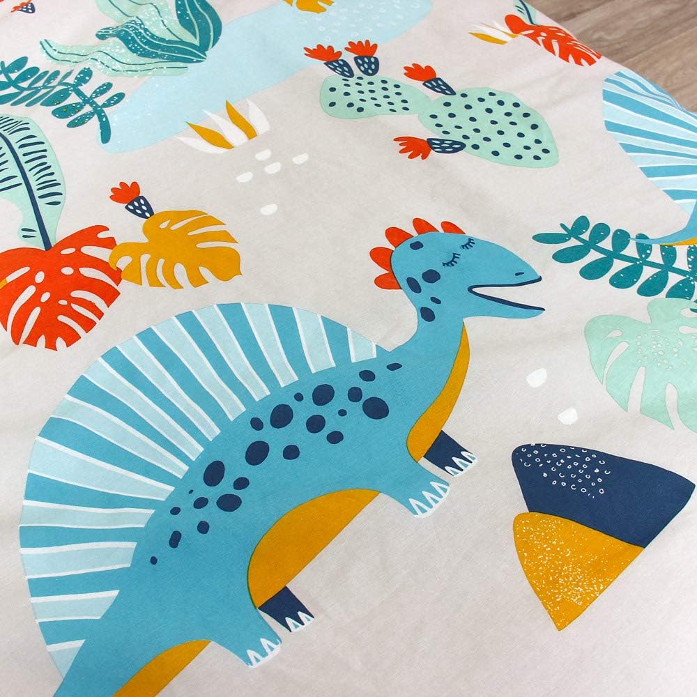 CÔTE DECO Wendebettwäsche für Kinder, Motiv: Dinosaurier, Grün, Bettbezug 140 x 200 cm + 1 Kissenbez