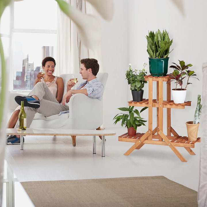 Relaxdays 2X Pflanzentreppe im Set, Blumentreppe, Blumenregal, Pflanzenregal, Etagere, Blumenständer