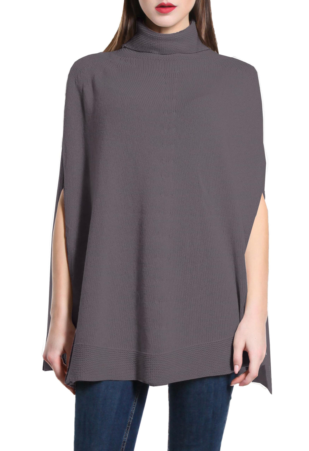 5348 Damen-Strickponcho mit geflochtenem Muster, runder Ausschnitt, weicher Herbst, Einheitsgrösse 8