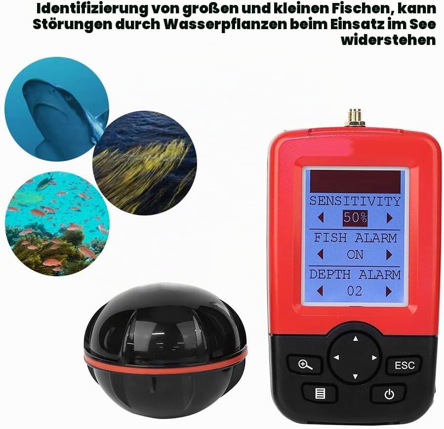 Tragbare Fish Finder Wireless Sonar Sensor Fischköder Echolot mit Wassertemperatur Tiefe Farbdisplay
