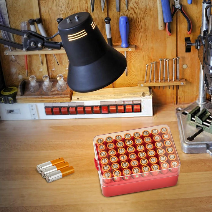 Batterie Organizer Aufbewahrungshülle, Kleine Batterie Tresor Box Container für 48 Stück AA-Batterie