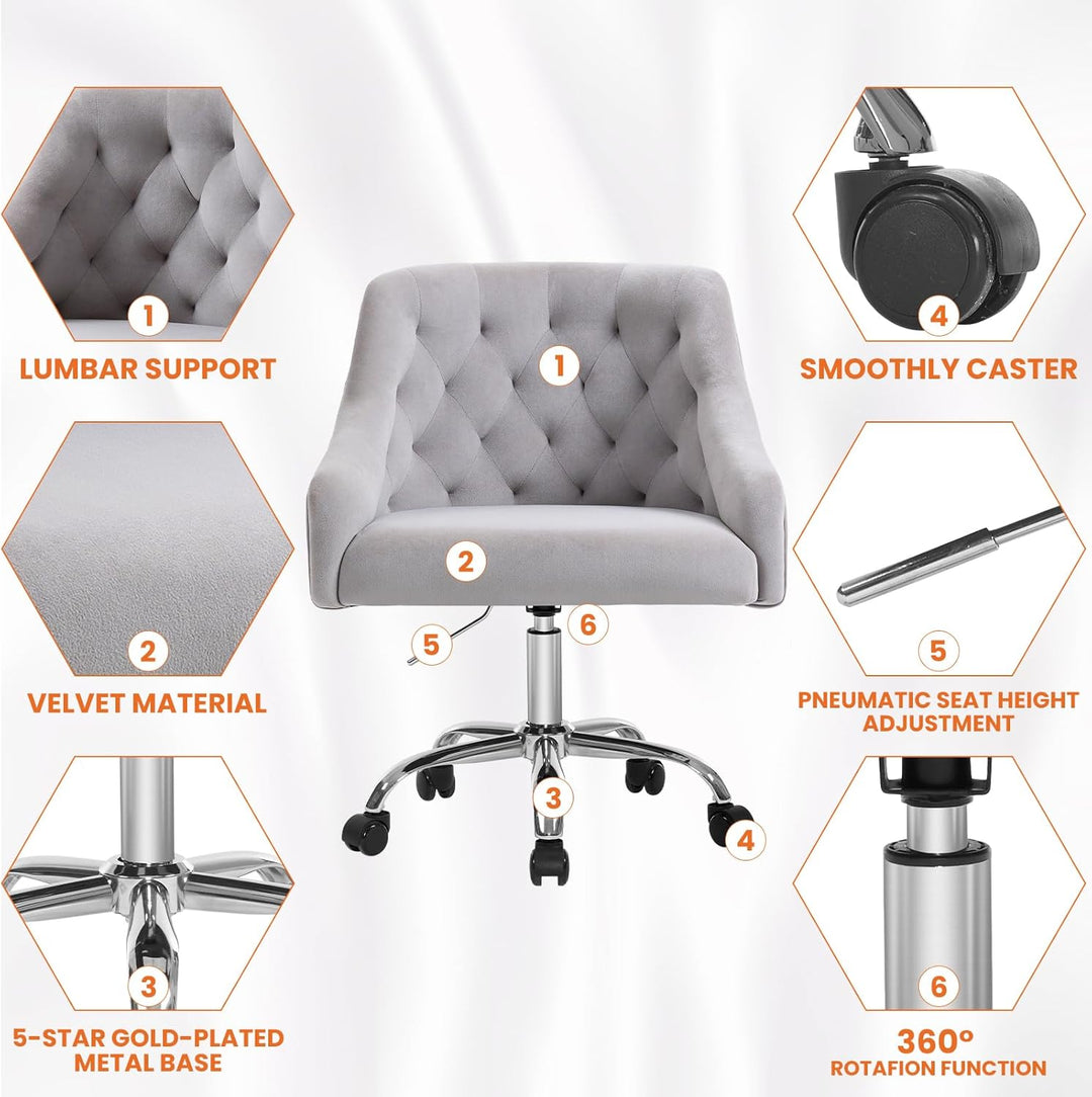 Fiximaster Homeoffice Bürostuhl aus Samt, ergonomischer Schreibtischstuhl höhenverstellbar, Drehstuh