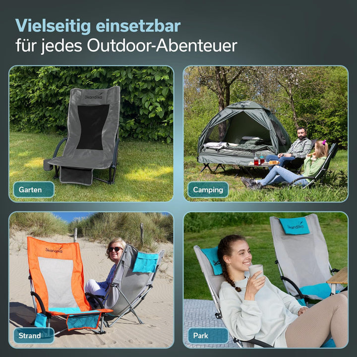 Skandika Strand Klappstuhl Beach | Bequemer Strandstuhl mit atmungsaktivem Mesh, Getränkehalter, nie