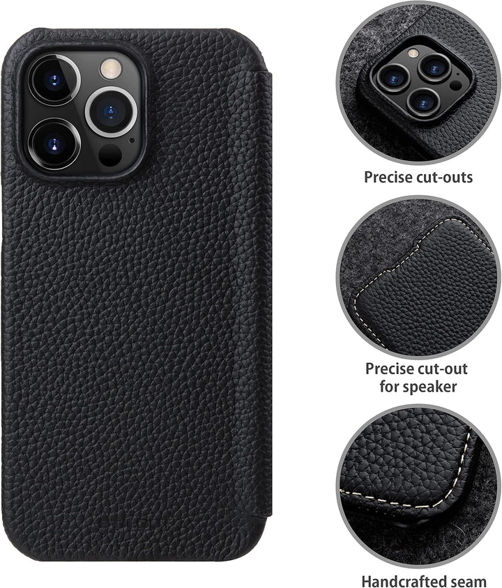 STILGUT Book Case kompatibel mit iPhone 14 Pro Max (6.7“) Hülle aus Leder zum Klappen, Klapphülle, H