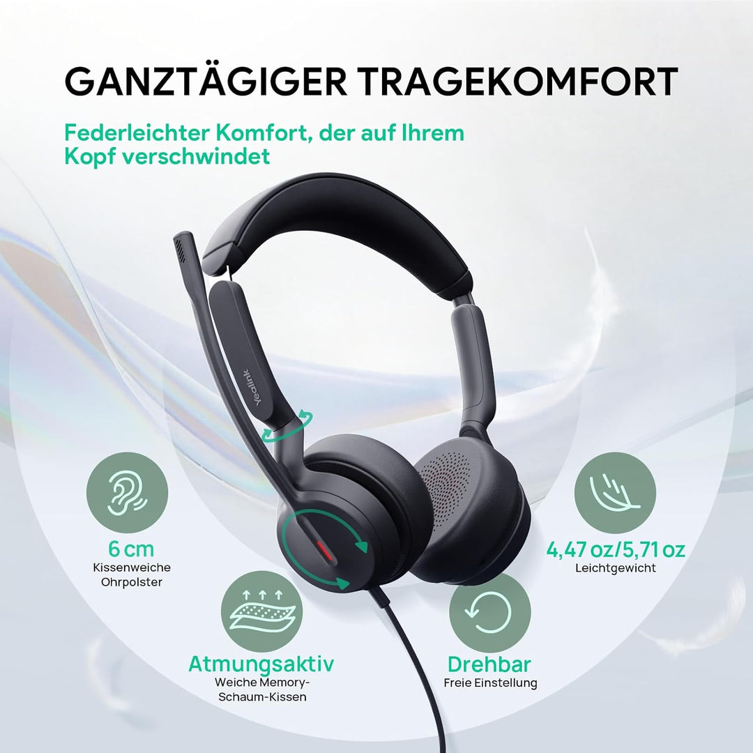 Yealink UH44 Kabelgebundenes Headset Dual USB PC Headset mit Dual‑Mikrofon Geräuschunterdrückung USB