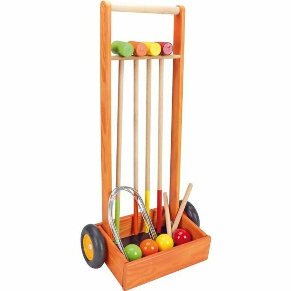 JEUJURA jeujuraj8602 Holz Krocket Spiel für 4 Spieler mit Trolley
