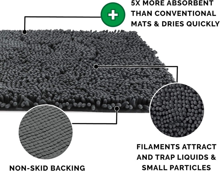 Furhaven XXL Runner Pet Door Mat Muddy Paws Absorbent Chenille Shammy Rug, Washable - Charcoal (Gray