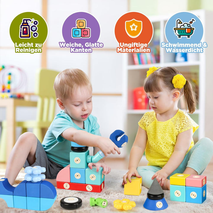 Magnetische Bausteine Spielzeug für Kinder 3-6, 100 Stück Schlossbau-Softblöcke Lernspielzeug für Ki
