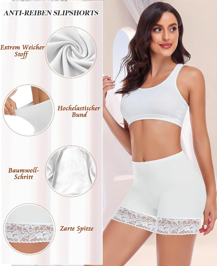 YARRCO Damen Unterhose Spitze Radlerhose Kurz Unter Rock Hosen Anti-Chafing Slipshorts Boxershorts U