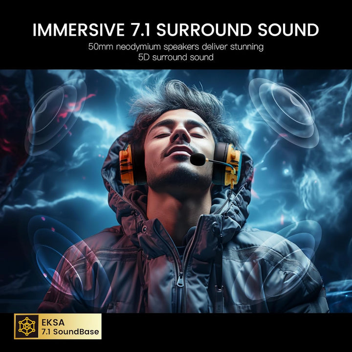 EKSA Gaming Headset, 7.1 Surround Sound PC Headset mit Noise Cancelling Mikrofon, USB & 3,5 mm Audio