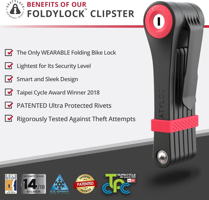 FoldyLock Clipster Faltbares Fahrradschloss – kompaktes, stilles und leichtiges Sicherheitszubehör –