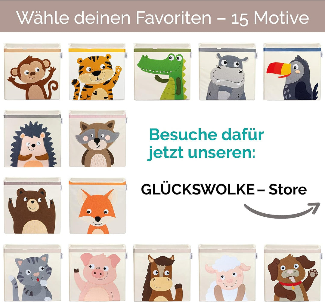GLÜCKSWOLKE Aufbewahrungskiste für Kinderzimmer - 15 Motive I Spielzeugbox mit Deckel I Spielzeug Bo