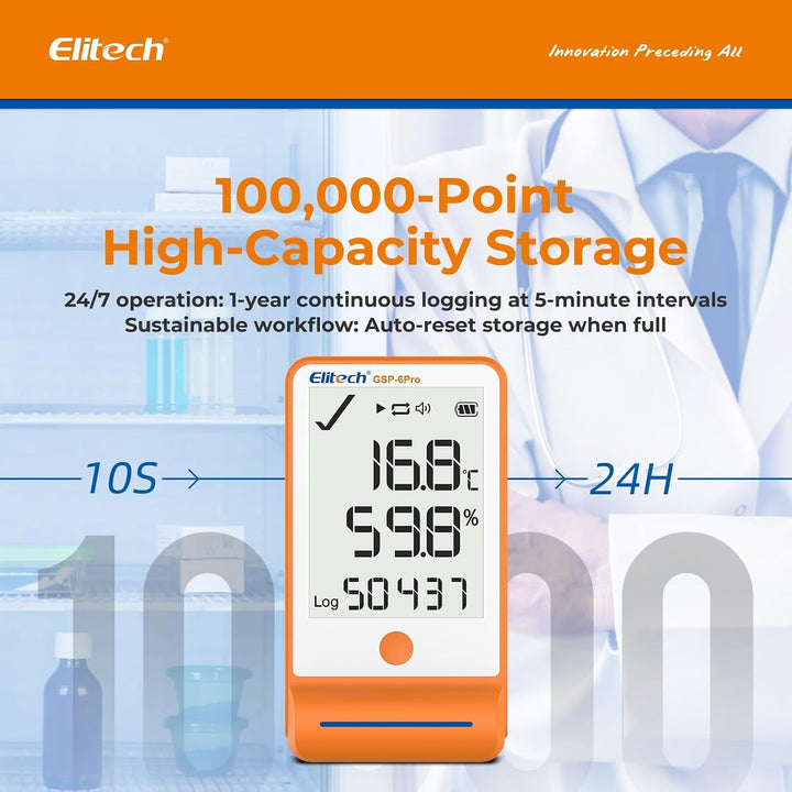 Elitech GSP-6 Temperatur Datenlogger Temperatur Luftfeuchtigkeits Datenlogger 16000 Punkte Aufnahmek