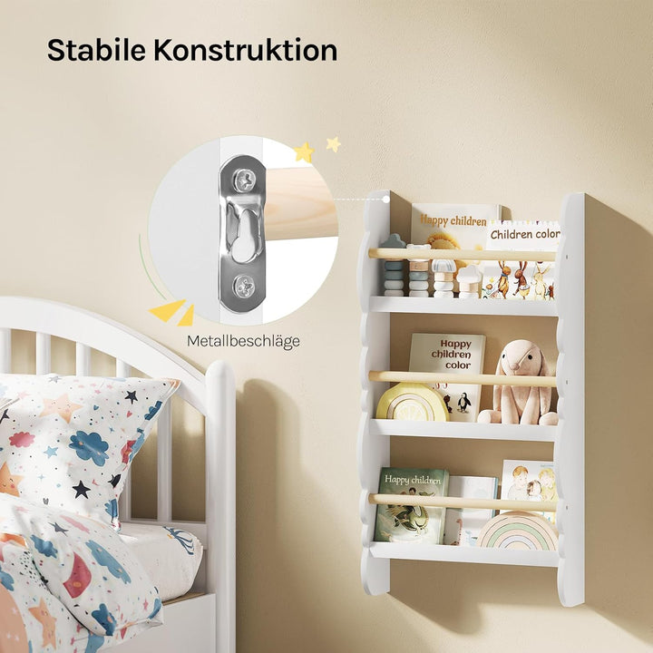 WOLTU Kinder Bücherregal Wand, Bücher-Organizer mit 3 Ablagen, Kinderregal für Buchaufbewahrung, Wan