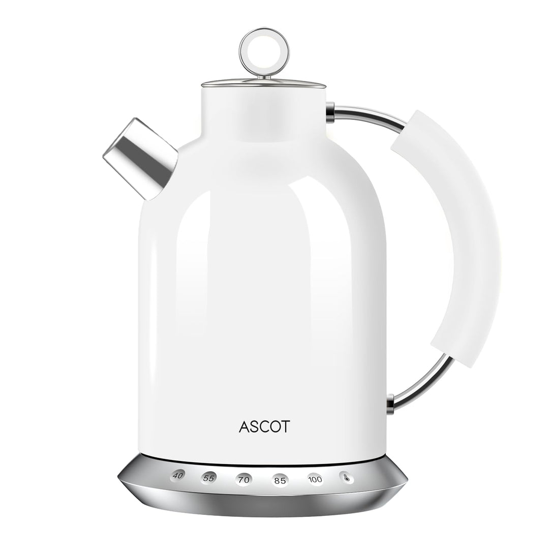 ASCOT Wasserkocher Edelstahl mit 5 variablen Voreinstellungen, elektrischer Teekessel Kaffee Wasserk