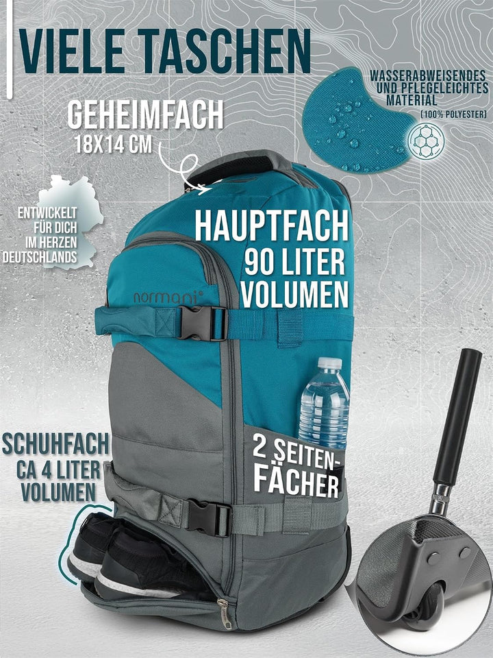 normani Reisetasche Trolley mit Rucksackfunktion 90 Liter - Backpacker mit Frontloader praktischer R