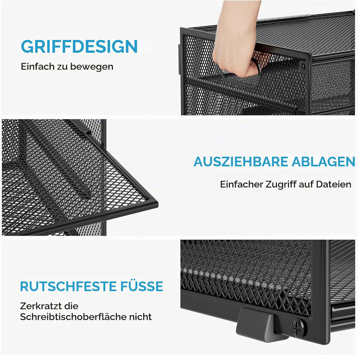 Marbrasse Schreibtisch Organizer,4-Stufiges Metall Netz-Briefablage mit Griff,Zeitungsordner,Papier