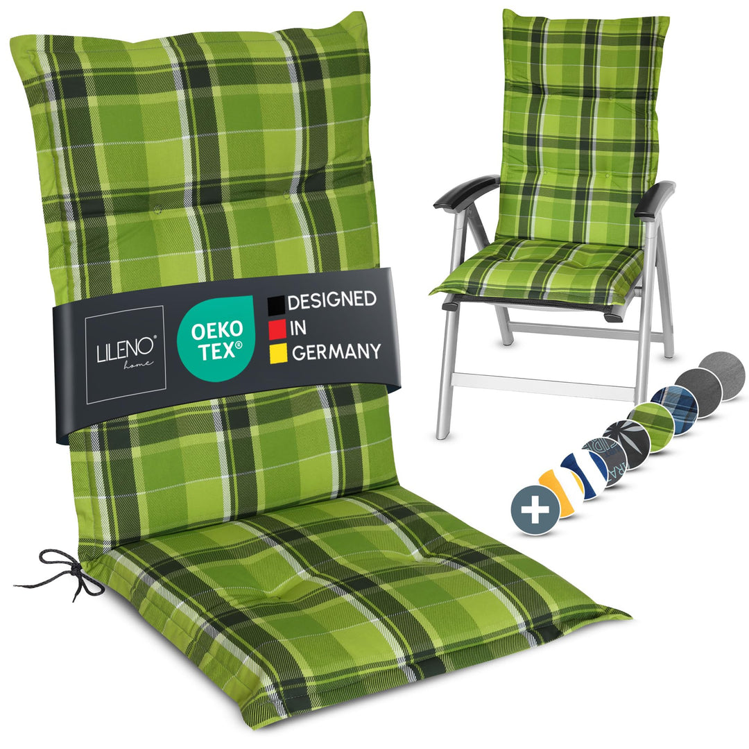 LILENO HOME Gartenstuhl Auflagen als [1er Set - Hochlehner] in Karo Grün - Bequeme Liegen als Sitzau