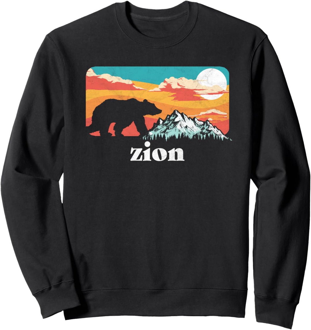 Zion Retro Bear & Mountain Vintage 80s Graphic Sweatshirt