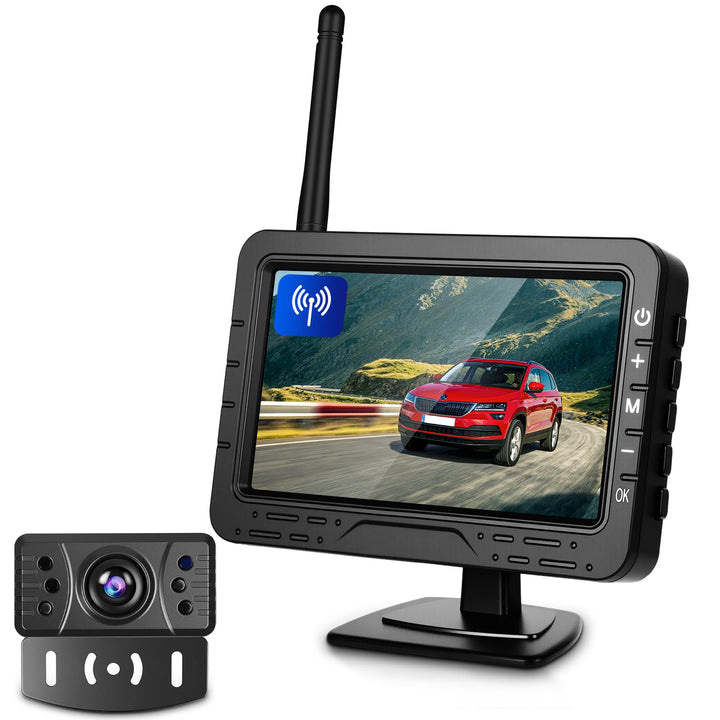 Rückfahrkamera Kabellos mit 4.3-Zoll-HD-IPS-Bildschirm, IP68 Nachtsicht Digital Rückfahrkamera Funk