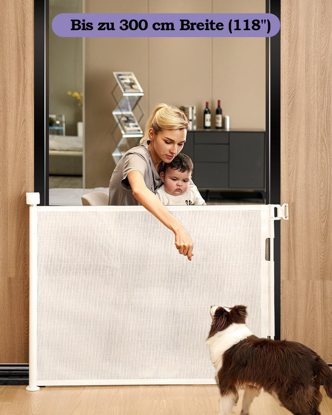 Treppenschutzgitter für Babys, 86 cm hoch, ausziehbar bis 300 cm breit, Kinderschutzgitter für Türen