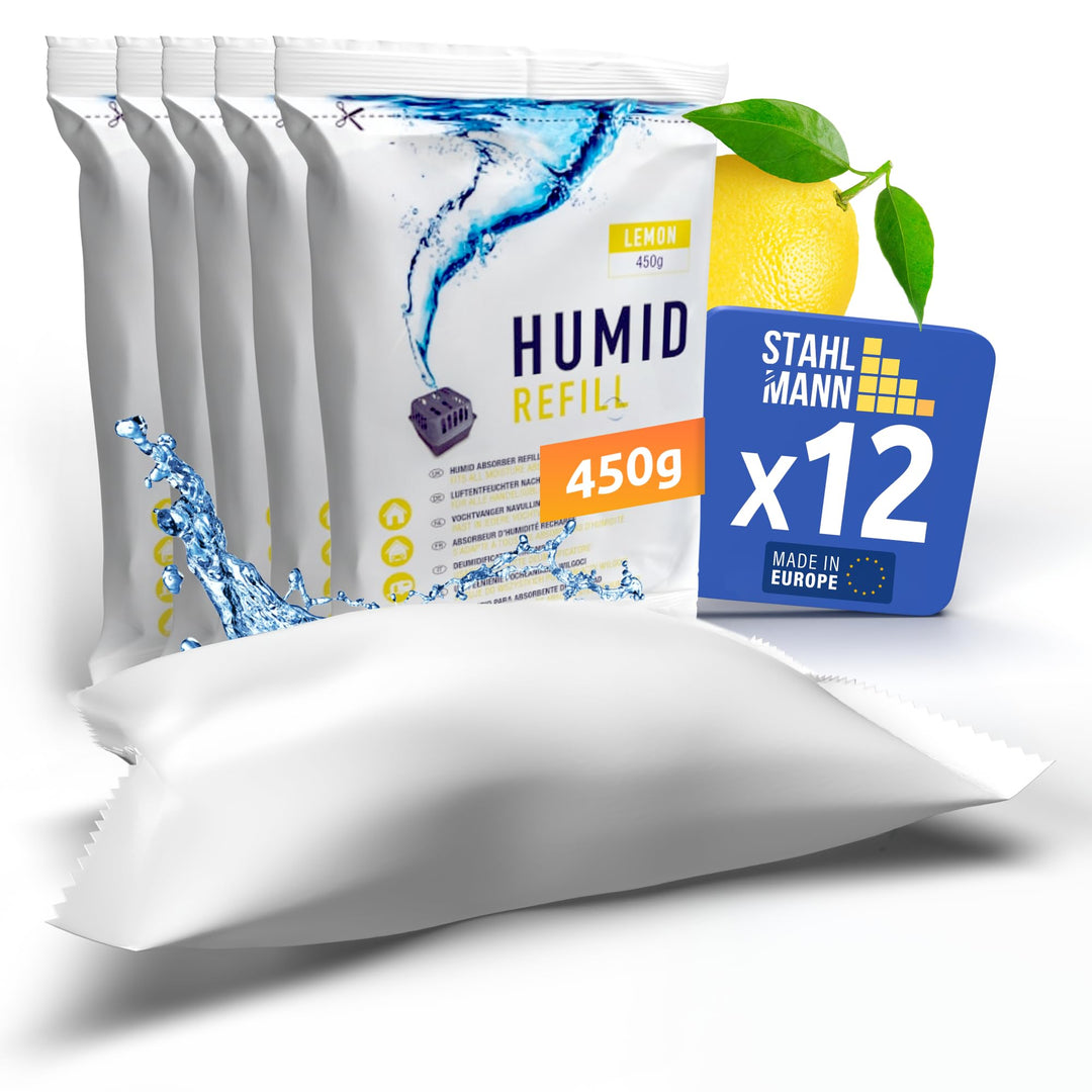 STAHLMANN® 12er Luftentfeuchter Nachfüllpack [12X450G Zitronen DUFT] - Luftentfeuchter Granulat [MAD