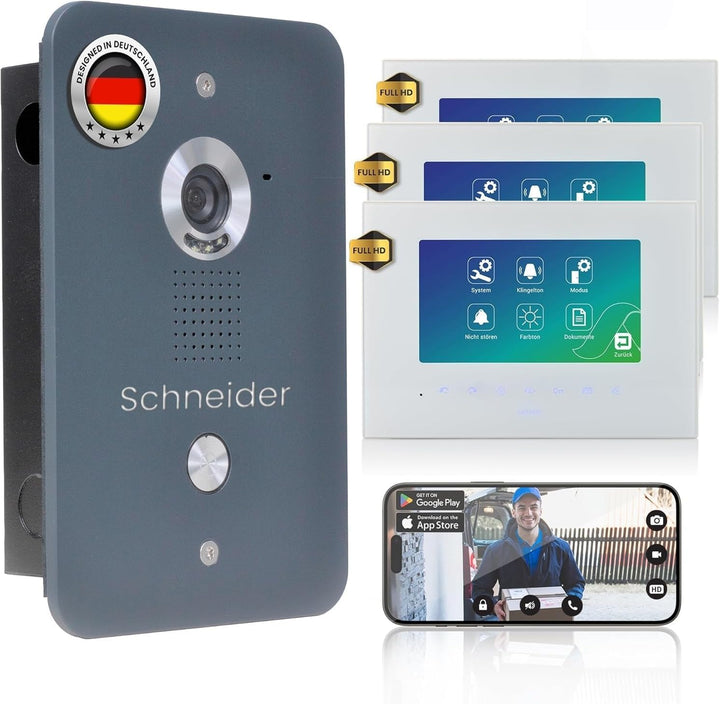 MATHFEL Video Türsprechanlage mit 4 Draht Technologie, 3X 7'' Monitor und WLAN Schnittstelle - Türkl