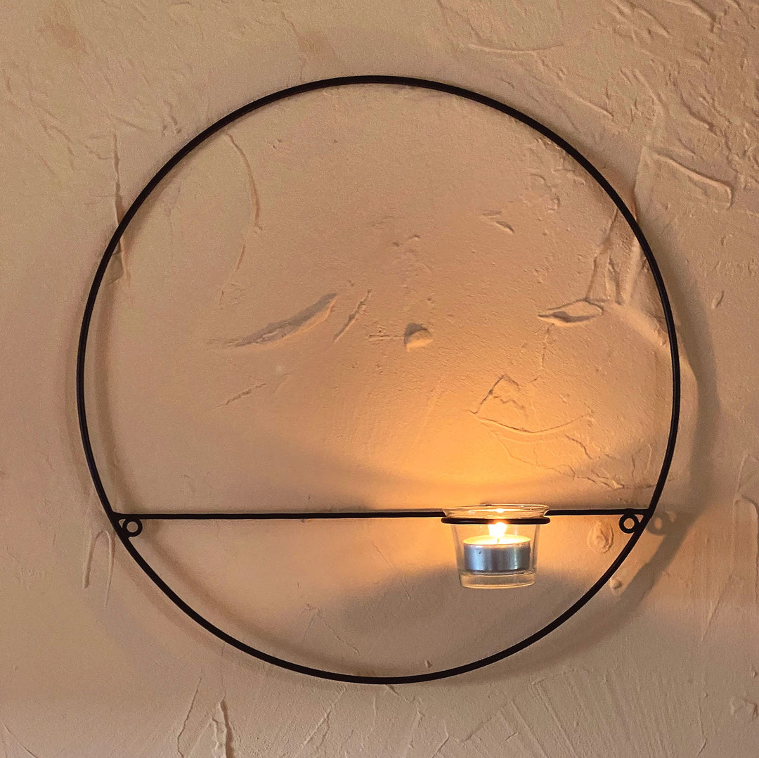 DanDiBo Wandteelichthalter Teelichthalter Wand Rund Ø 36 cm Wandkerzenhalter Metall Schwarz Teelicht