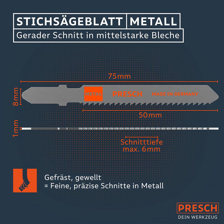 Presch Stichsägeblätter Metall 10 Stk. (Medium Schnitt) - Präzise Schnitte in mittelstarke Bleche (2