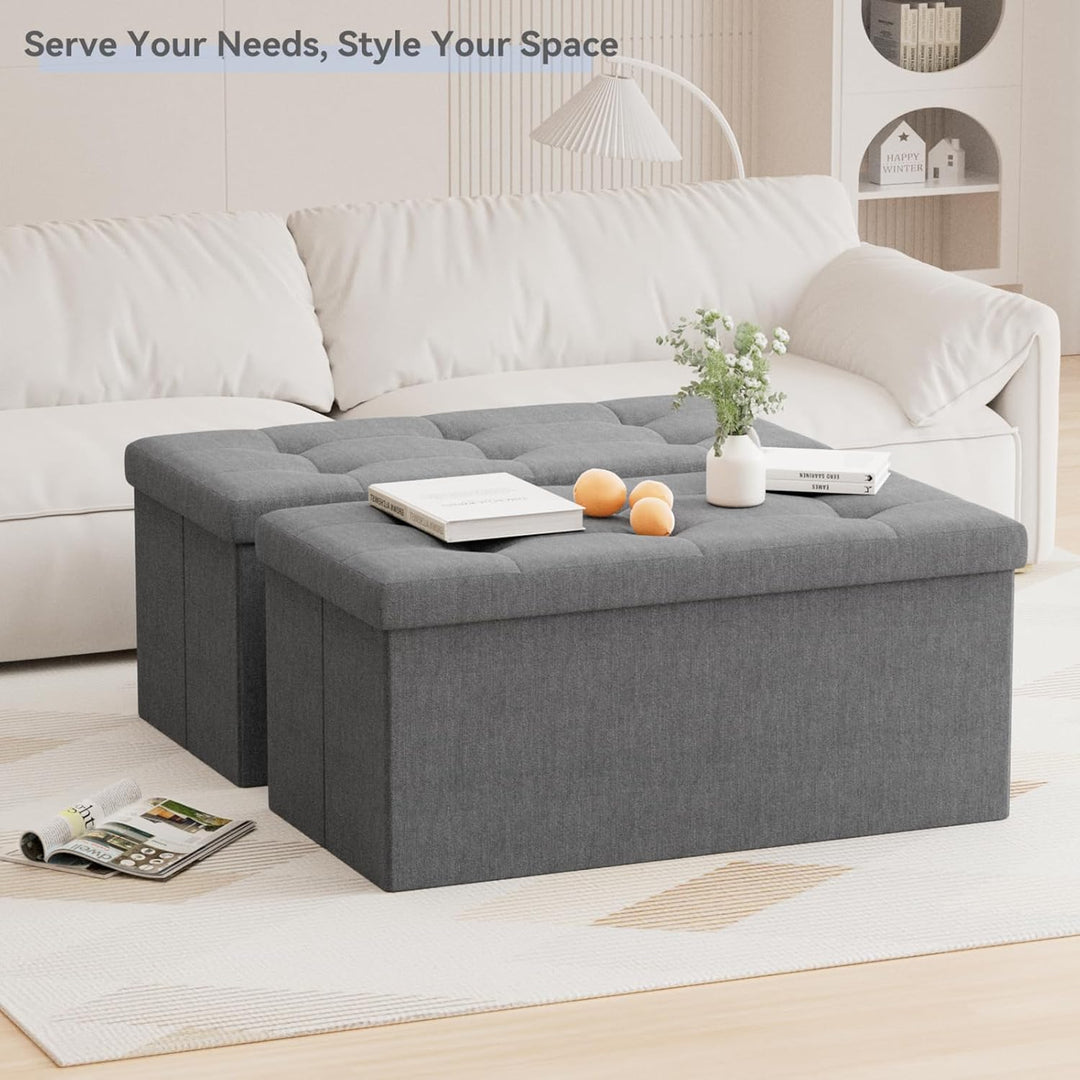 BRIAN & DANY Faltbarer sitzhocker Leinen Sitzbank mit Stauraum, Dunkelgrau, 76 x 38 x 38cm, Dunkelgr