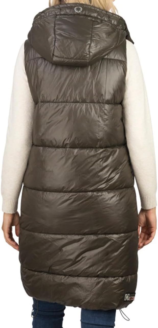 DENIMFY Steppweste Damen lang mit Kapuze Regular Fit DFCaro Weste Knielang Outdoor Reissverschluss T